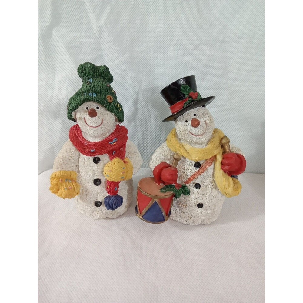 Snowman Figurines Vintage‎ Resin Red White Yellow Drum Christmas Holiday